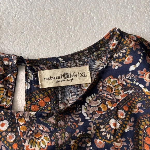 NATURAL LIFE Heidi Mini Dress Tiered Paisley Pockets Cottage Core Fall XL NWOT - Picture 6 of 13